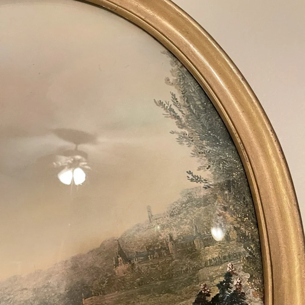 Antique Vtg Wood Gold Convex Curved Bubble Glass Picture Frame Art Nouveau 18x15